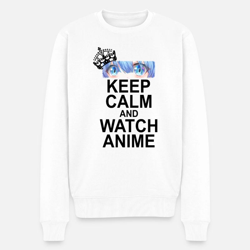 Keep Calm And Watch Anime - Männer Premium Bio Pullover - Weiß