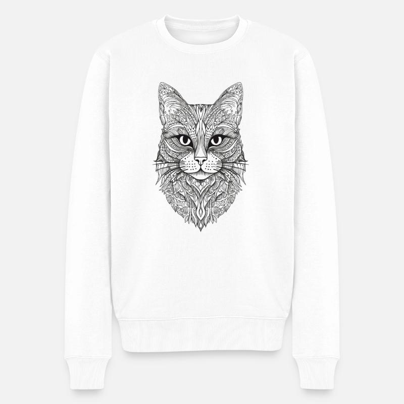 Katze Mandala Design - Männer Premium Bio Pullover - Weiß