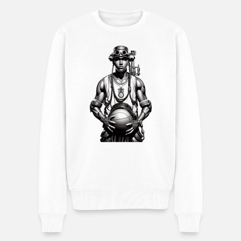 Steampunk-Basketballspieler - Männer Premium Bio Pullover - Weiß