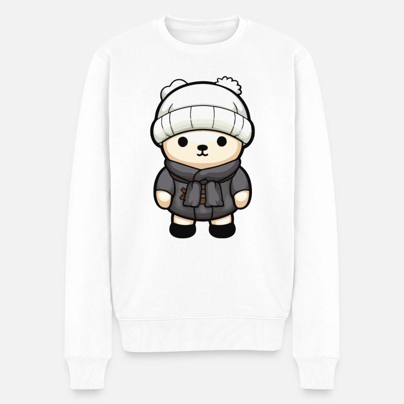 Eisbär Winter Bär Comic Niedlich - Männer Premium Bio Pullover - Weiß