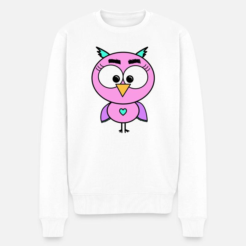 Eule Rosa - Männer Premium Bio Pullover - Weiß