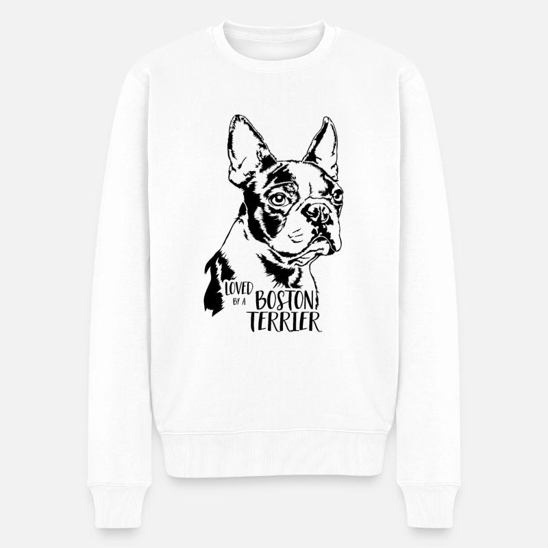 Loved by a BOSTON TERRIER Hunde Hund Wilsigns - Männer Premium Bio Pullover - Weiß