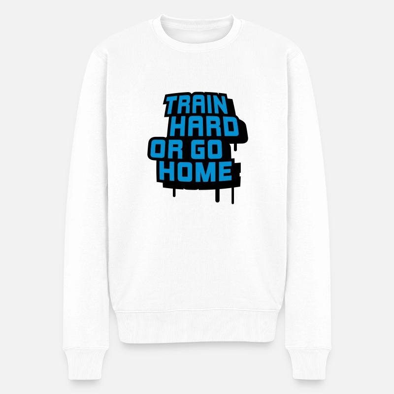train_hard_or_go_home__f2 - Männer Premium Bio Pullover - Weiß