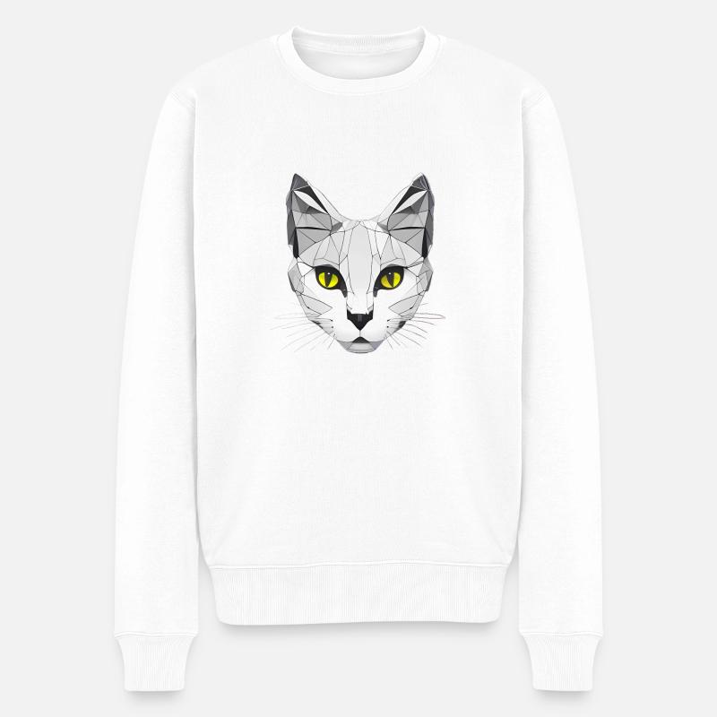 Katze Grafik Low Poly - Männer Premium Bio Pullover - Weiß