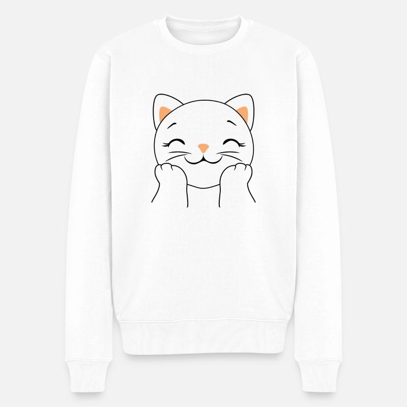 Glückliche Katze - Männer Premium Bio Pullover - Weiß