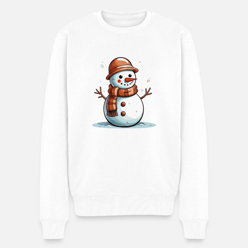 Schneemann mit braunem Schal - Männer Premium Bio Pullover - Weiß