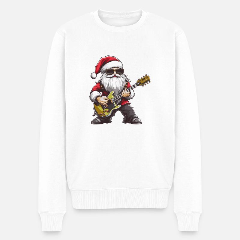 Weihnachtsmann Gitarre - Männer Premium Bio Pullover - Weiß