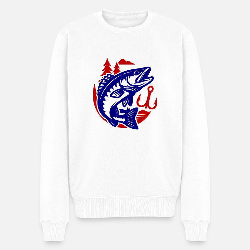 Hecht Fisch Angeln - Männer Premium Bio Pullover - Weiß