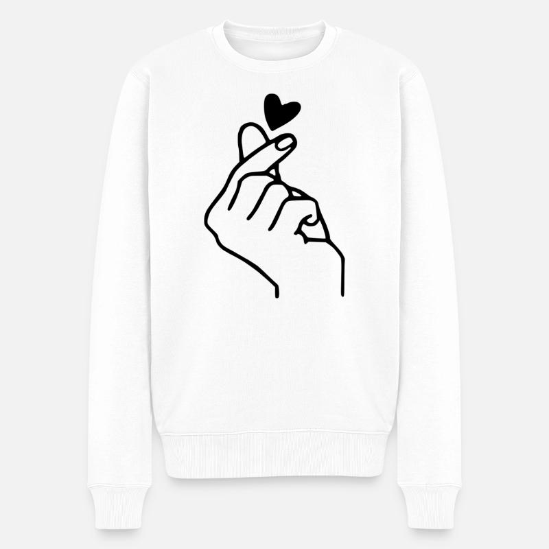 schnippende Hand mit Herz - Männer Premium Bio Pullover - Weiß