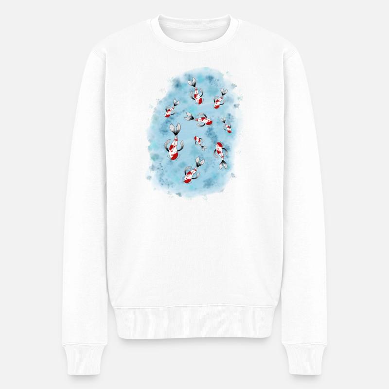 Étang de carpes koï au Japon - Pull Premium bio Homme - blanc
