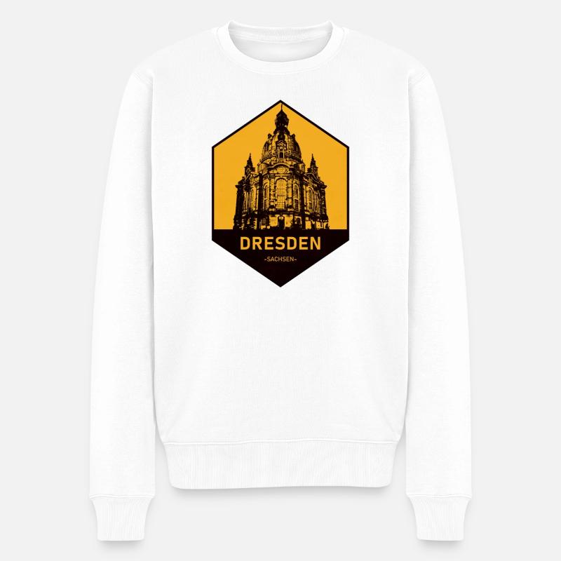 Icône d’architecture de Dresde Jaune - Pull Premium bio Homme - blanc