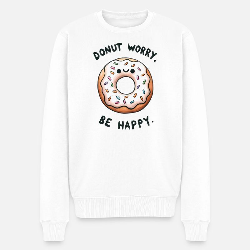 Donat Worry - be happy - Männer Premium Bio Pullover - Weiß