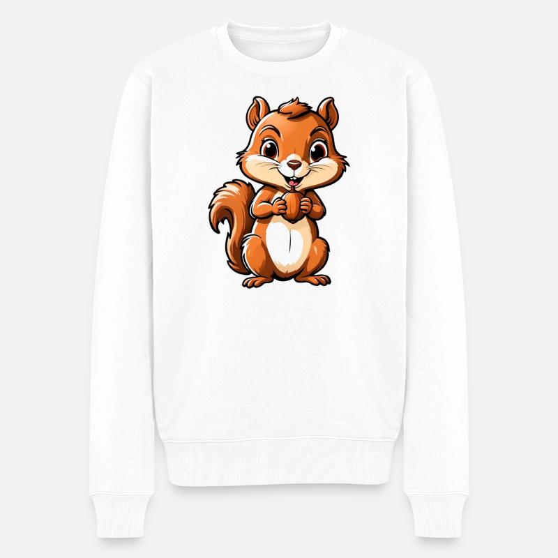 Niedliches Cartoon-Eichhörnchen mit Eichel - Männer Premium Bio Pullover - Weiß