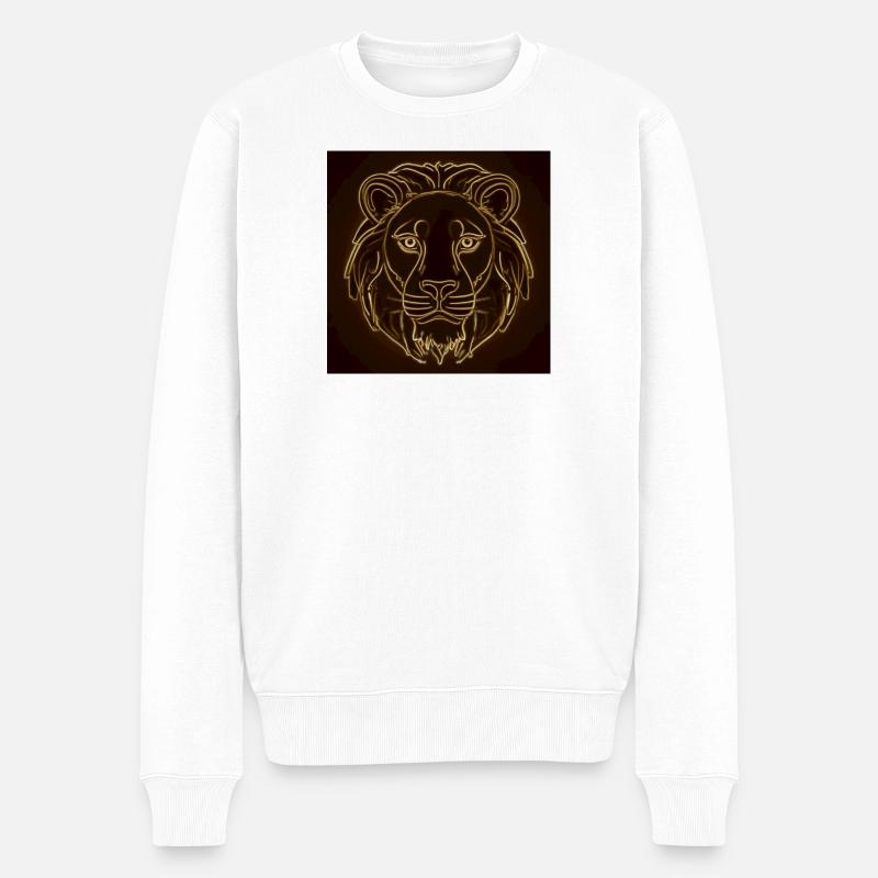 Neon Löwenkopf Linienkunst - Männer Premium Bio Pullover - Weiß