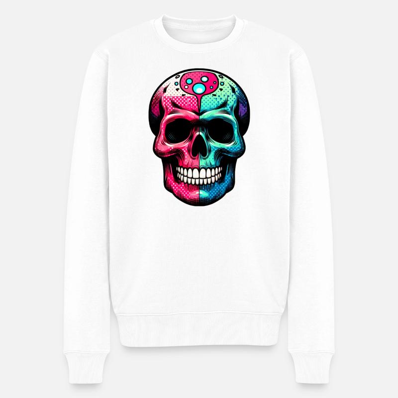 Neon-Totenkopf mit Psychedelic-Muster - Männer Premium Bio Pullover - Weiß