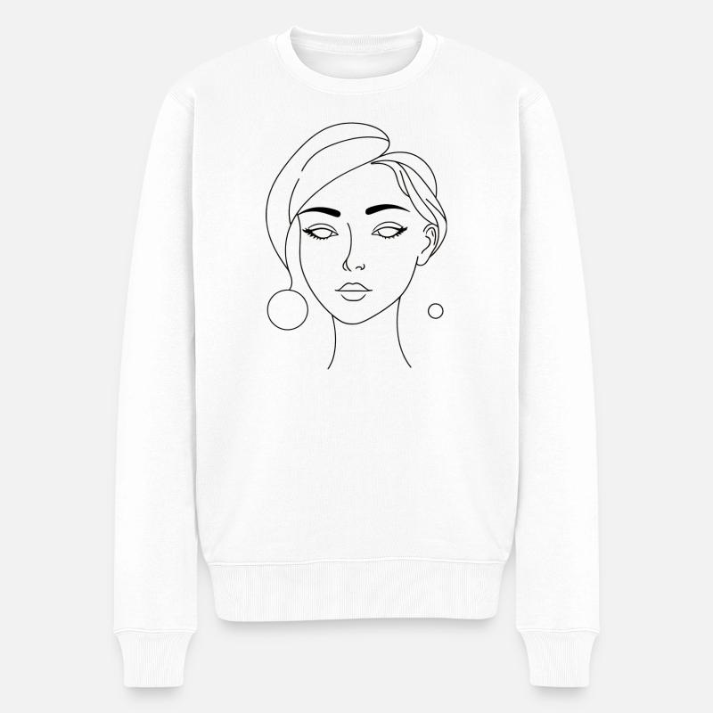 Portrait en lignes avec boucles d’oreilles géométriques - Pull Premium bio Homme - blanc