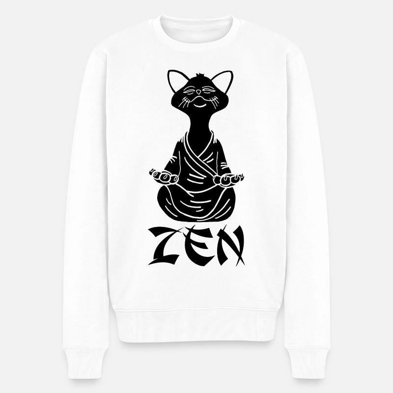 Chat noir zen - Pull Premium bio Homme - blanc