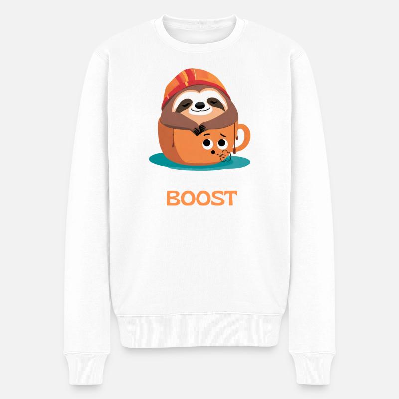 Fauler Humor und Kaffeedesign - Männer Premium Bio Pullover - Weiß
