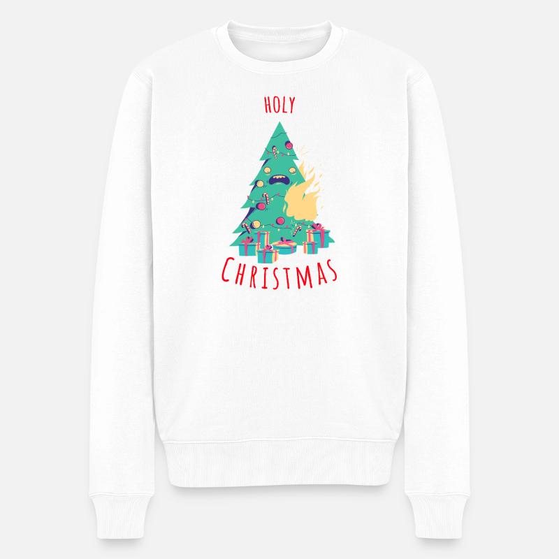 Komische Weihnachtsbaum Illustration - Männer Premium Bio Pullover - Weiß