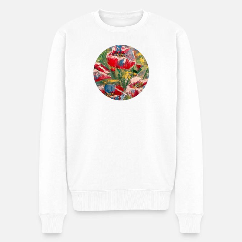 "Popies" lebendiges abstraktes florales Leinwandkunstwerk - Männer Premium Bio Pullover - Weiß