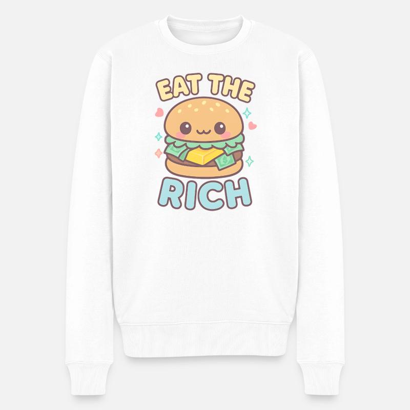Mangez le riche hamburger kawaii - Pull Premium bio Homme - blanc