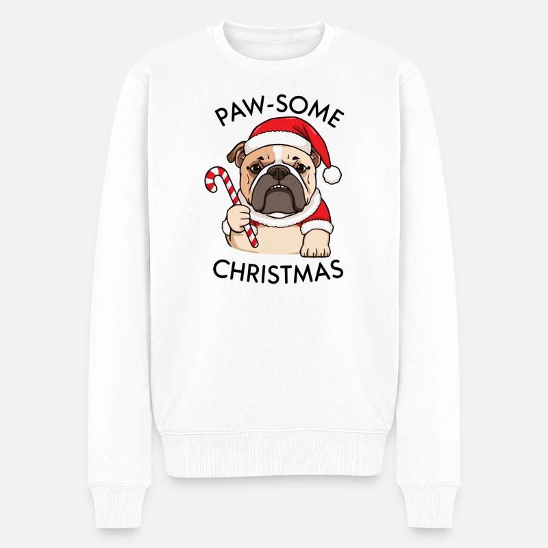 Noël – Grumpy Bulldog - Pull Premium bio Homme - blanc