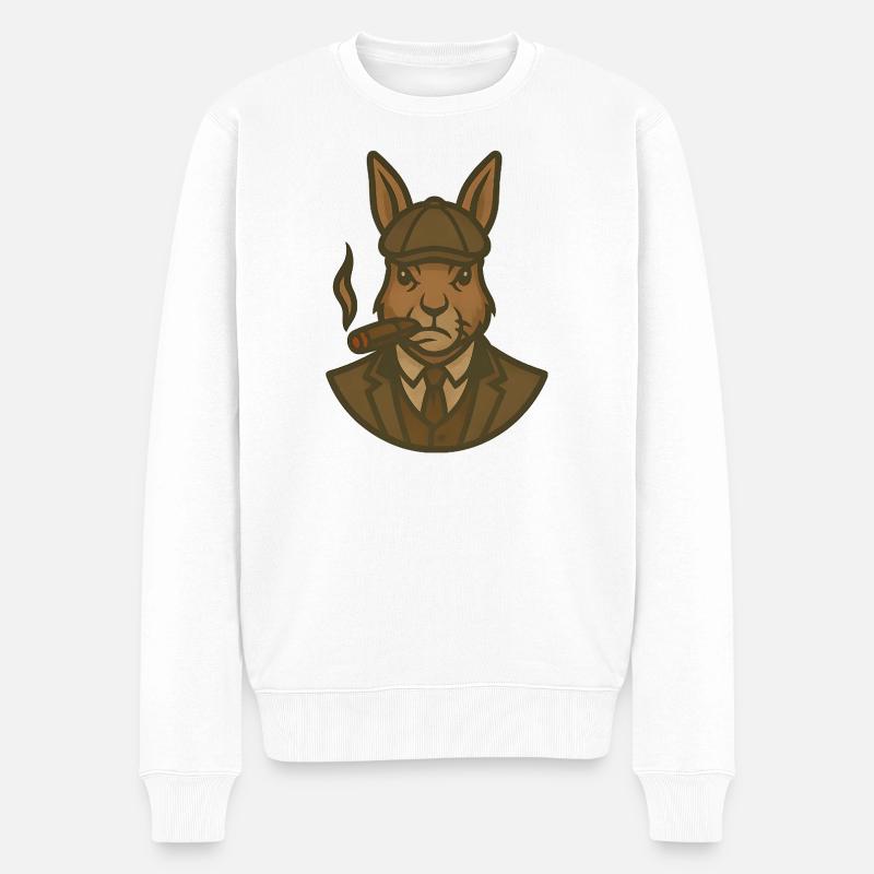 Hase im Anzug mit Zigarre 1920 - Männer Premium Bio Pullover - Weiß