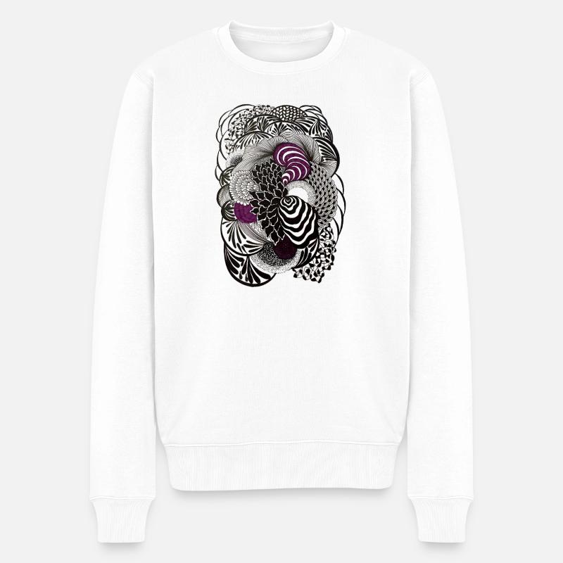 SchwarzWeiß Blütenspirale - Männer Premium Bio Pullover - Weiß