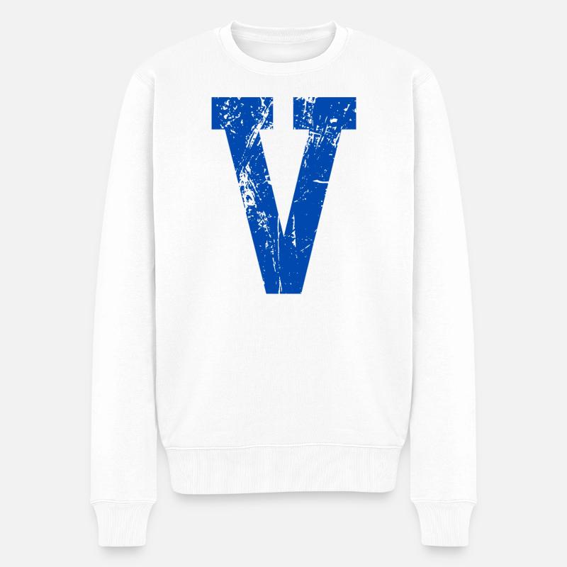 Letter v Sport Retro - Männer Premium Bio Pullover - Weiß