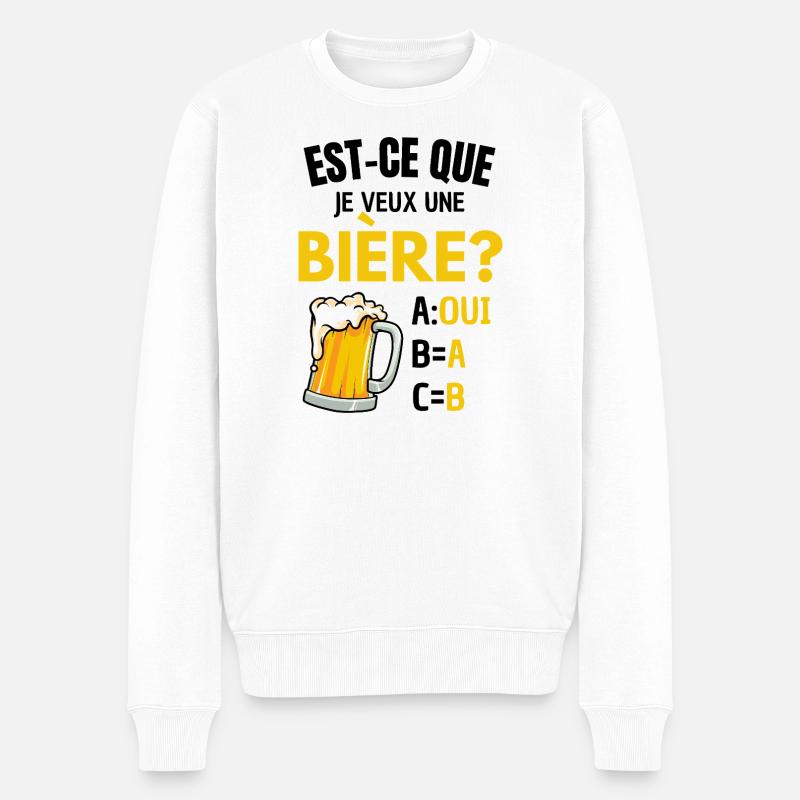 Will ich ein Bier? Beauf Alkoholwitz - Männer Premium Bio Pullover - Weiß