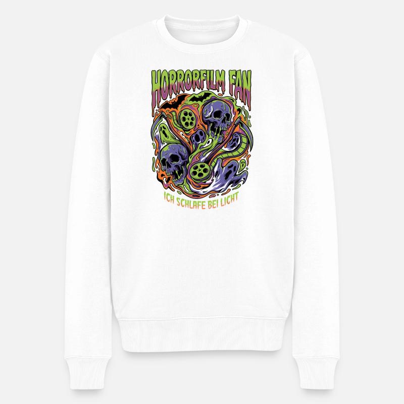 Horrorfilm Fan Neon Skull - Männer Premium Bio Pullover - Weiß