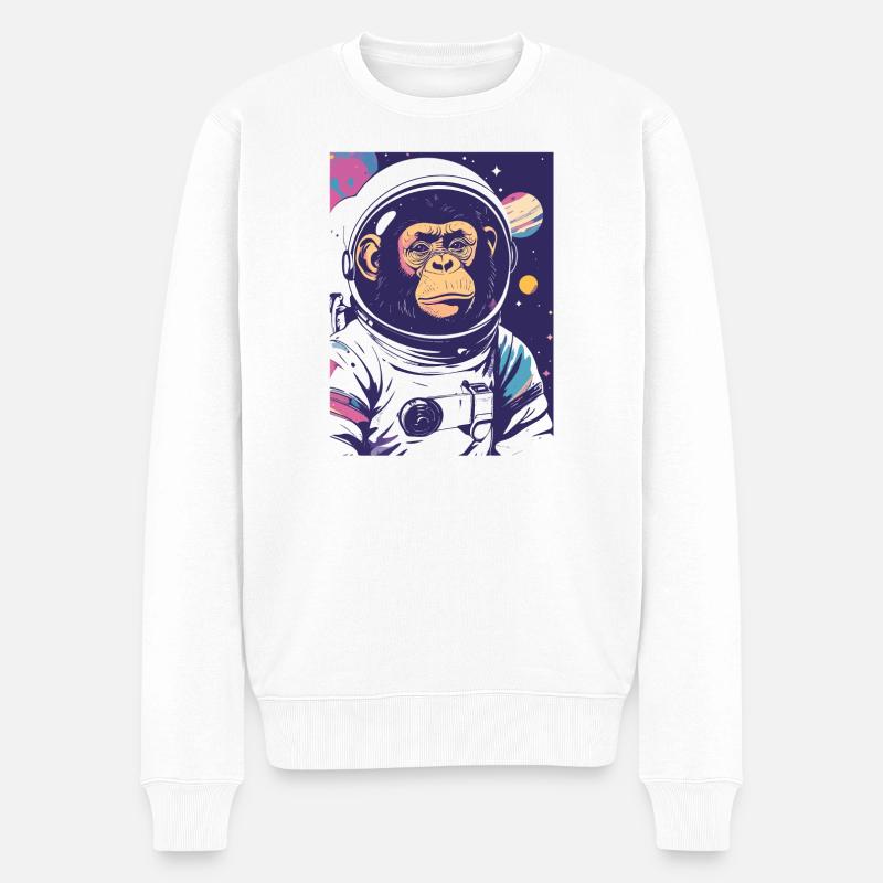 Chimpanzé astronaute dans l’espace - Pull Premium bio Homme - blanc