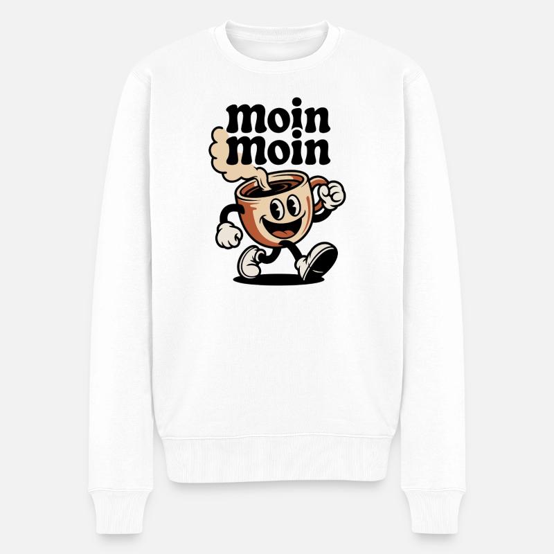 Kaffeebecher Fröhlicher Cartoon - Männer Premium Bio Pullover - Weiß