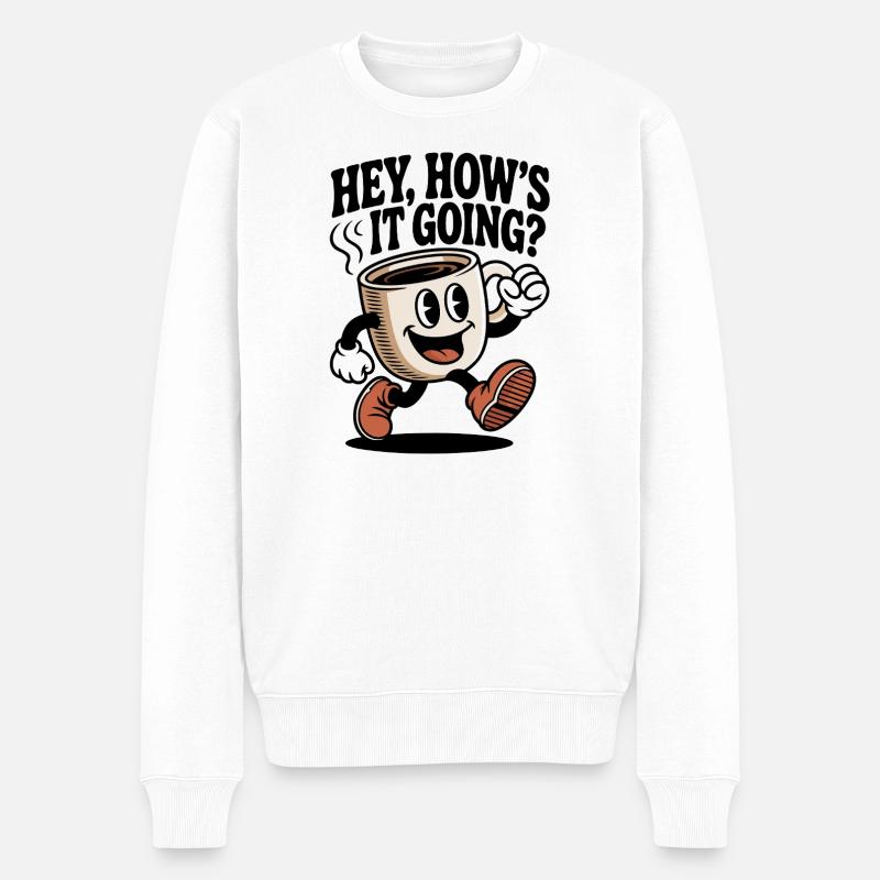 Kaffee  Cartoon Becher - Männer Premium Bio Pullover - Weiß