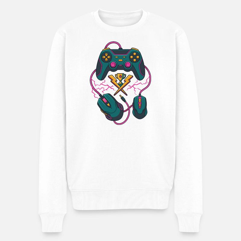 Neon Gaming Trophäe - Männer Premium Bio Pullover - Weiß