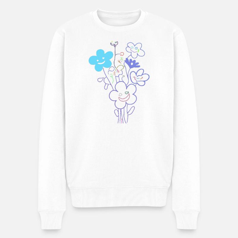 Fleurs joyeuses au trait néon - Pull Premium bio Homme - blanc