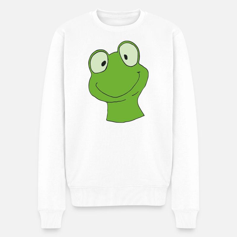 Grüner Cartoonfrosch mit Lächeln - Männer Premium Bio Pullover - Weiß