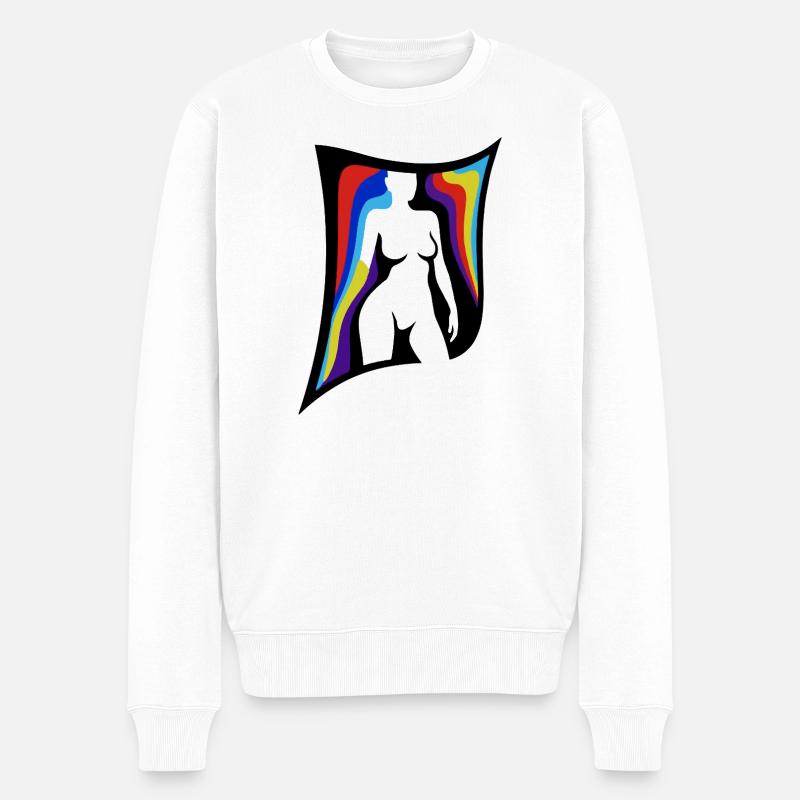 Schattenfigur mit Regenbogenflügeln - Männer Premium Bio Pullover - Weiß