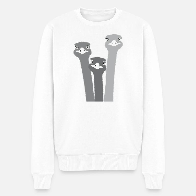 Nandu, Straußenkopf, Emu, Strauß - Männer Premium Bio Pullover - Weiß
