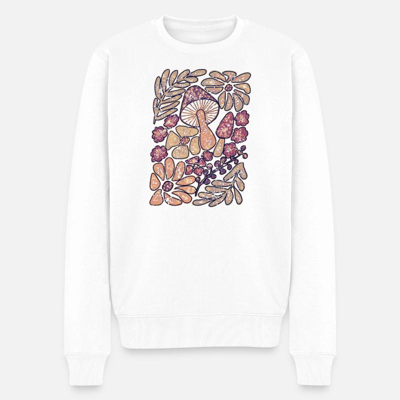 Pilzflora in Mystic Pink - Männer Premium Bio Pullover - Weiß