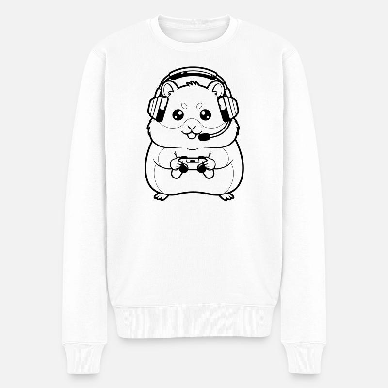 Hamster Gamer Headset Outline - Männer Premium Bio Pullover - Weiß