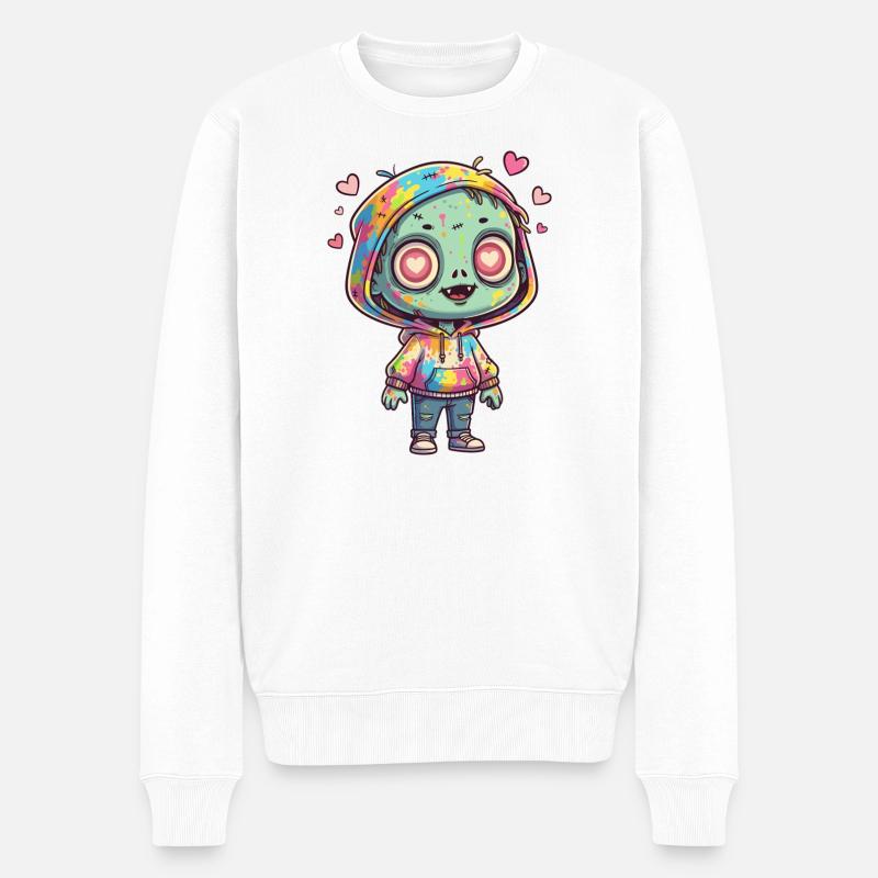 Farbenfroher Zombie im Hoodie - Männer Premium Bio Pullover - Weiß