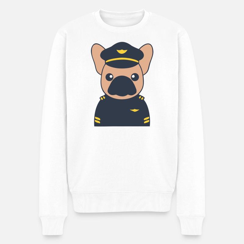 Frenchie Pilot Kapitän Uniform - Männer Premium Bio Pullover - Weiß