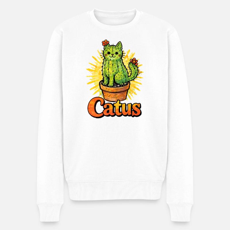 Catus Cat Cactus Illustration - Pull Premium bio Homme - blanc