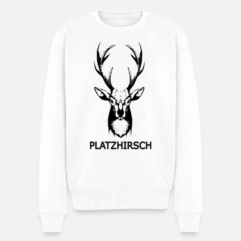 Platzhirsch Hirschkopf - Männer Premium Bio Pullover - Weiß
