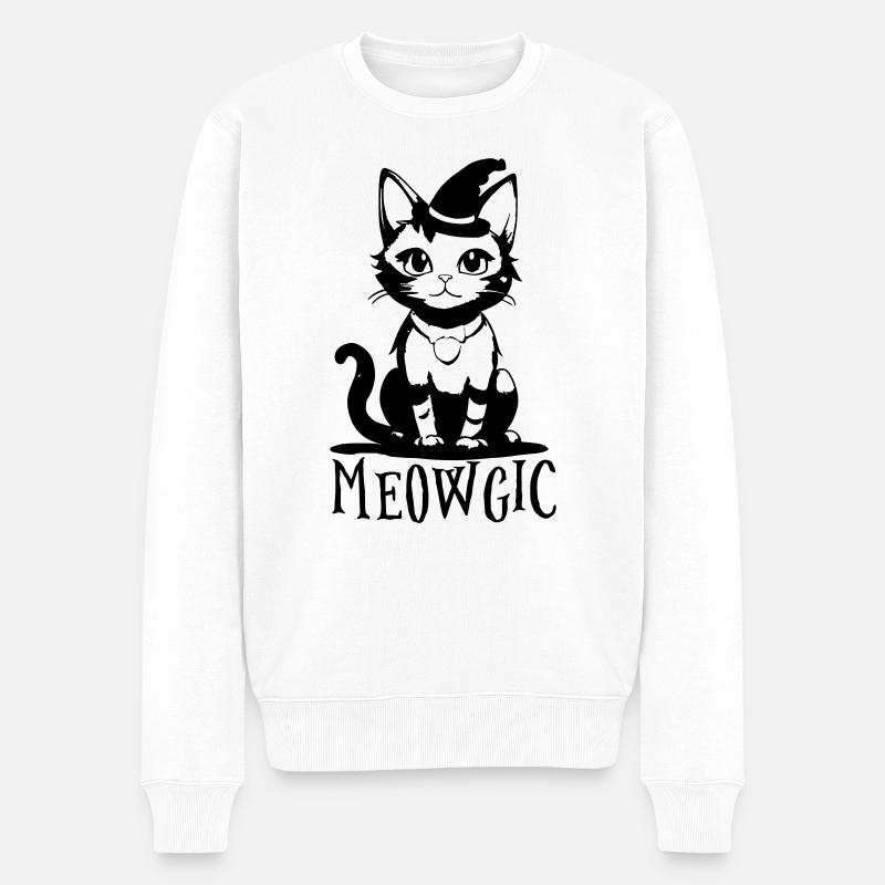 Meowgic (B&W) - Männer Premium Bio Pullover - Weiß
