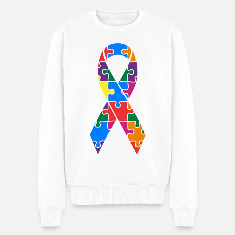 Puzzle de ruban de sensibilisation à l'autisme coloré - Pull Premium bio Homme - blanc