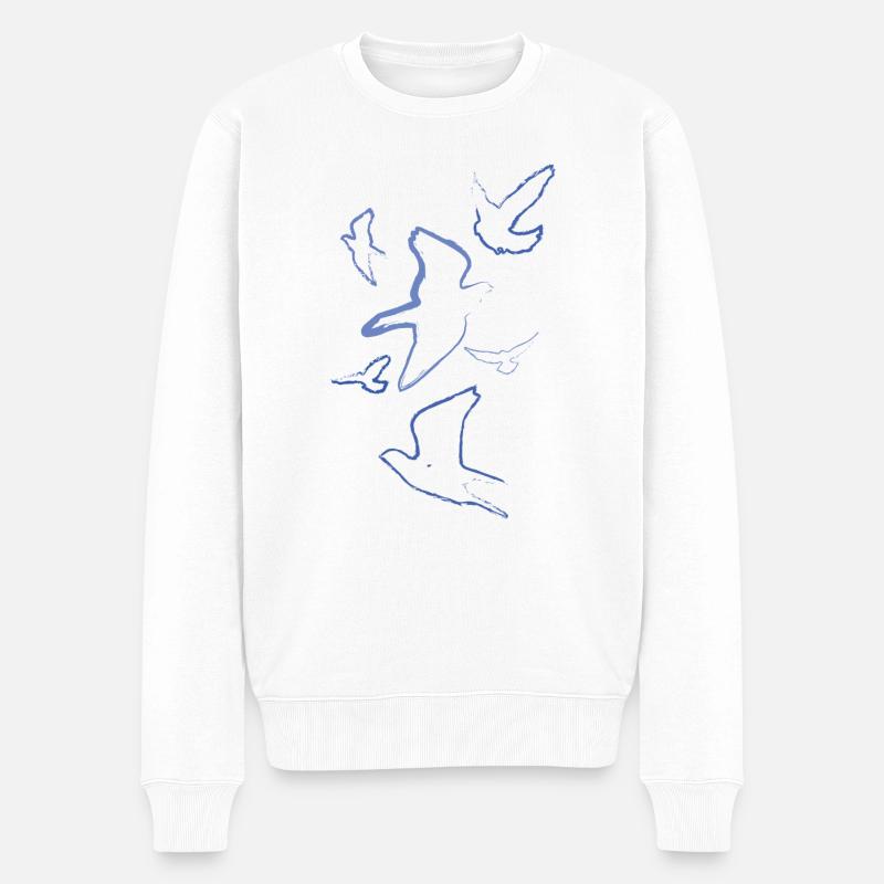 tauben,vögel,zeichnung,kohlezeichnung,blau,taube - Männer Premium Bio Pullover - Weiß