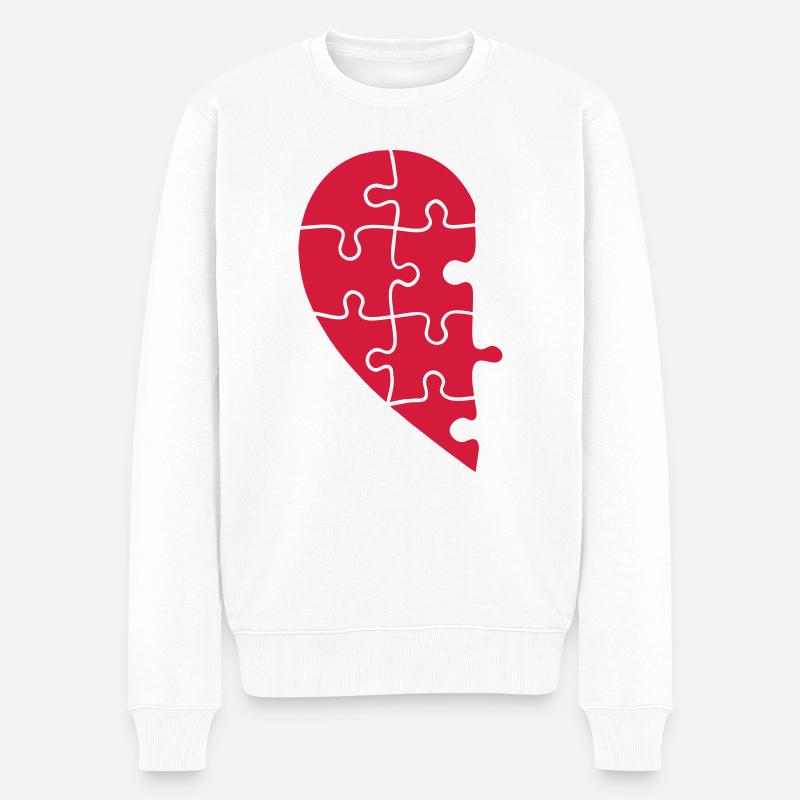 Herz-Puzzle (Links) ❤️ - Männer Premium Bio Pullover - Weiß
