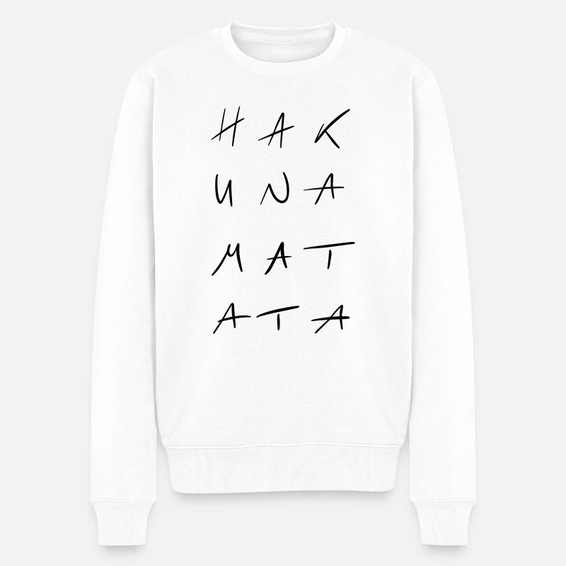 Hakuna - Keine Sorgen Line Art - Minimalistisch - Männer Premium Bio Pullover - Weiß